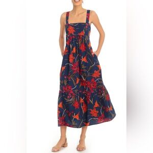 London Times Navy Floral Midi Dress
